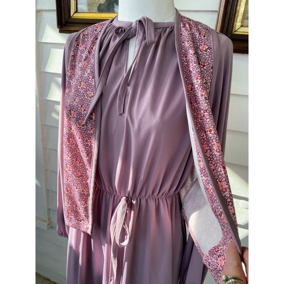 Vintage 1970s Sears Dress with Vest Mauve Poly knit Size 18 - Picture 9 of 16